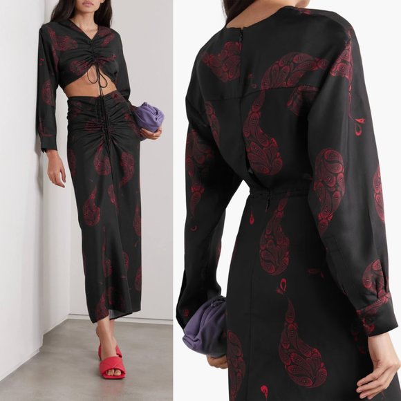 Christopher Esber Ruched Silk Crop Top Skirt Set Paisley Print Sz 10 Black Multi - Picture 1 of 12